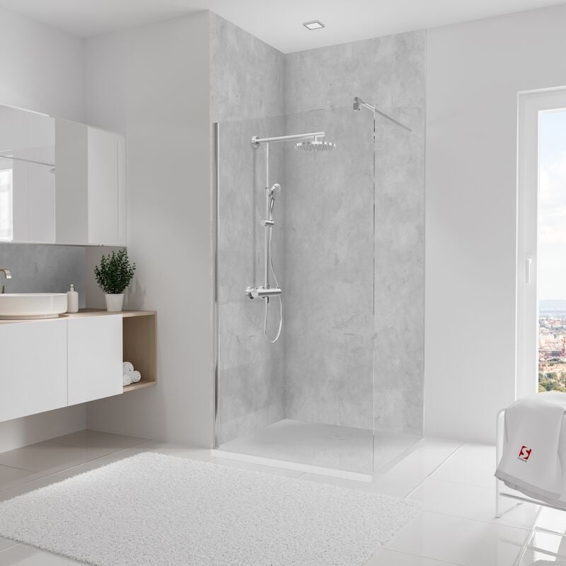 Schulte - Panneau mural Lot de 2 panneaux muraux 100 x 255 cm Béton ciré, revêtement pour douche et salle de bain, DécoDesign softtouch