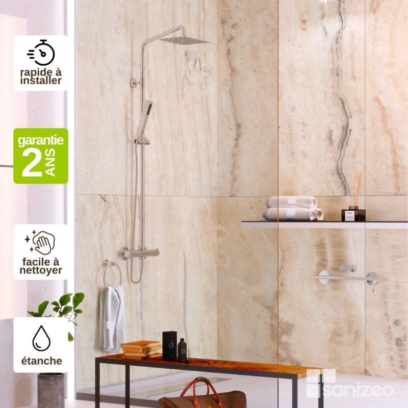 Kobertin-compact - Lot de 2 Panneaux Mural Revêtement Décoratif, L120l1200.4 cm, effet marbre beige, Sabana by sanizéo