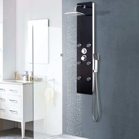 Panneau mural de douche  Colonne de Douche  Système de Douche Verre 25 x 44,6 x 130 cm Noir BXZ6988