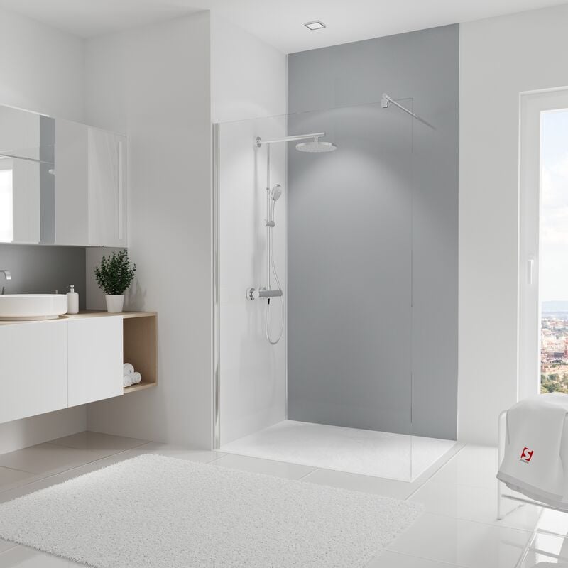 Panneau mural Gris argenté, revêtement pour douche et salle de bain, DécoDesign COULEUR, Schulte, 90 x 255 cm