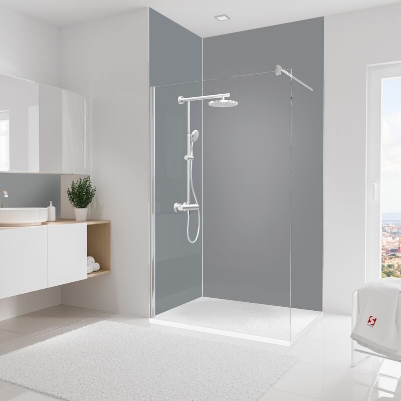 Panneau mural Gris argenté, revêtement pour douche et salle de bain, DécoDesign couleur Schulte Lot de 2 panneaux muraux: 90 x 255 cm + 120 x 255 cm