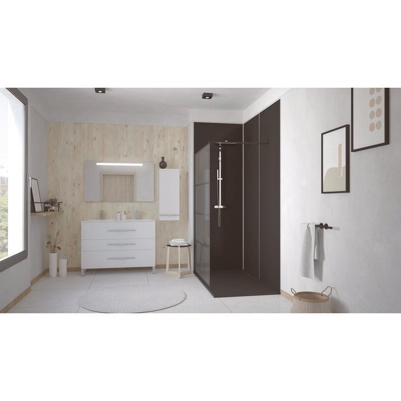 Ondee - Panneau mural de salle de bain bicolor 1,2x2,55m blanc et noir