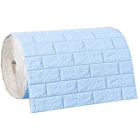 Panneau mural décoratif rétro souple 3D en PVC, imitation brique, bleu clair (70 cm × 1 m)