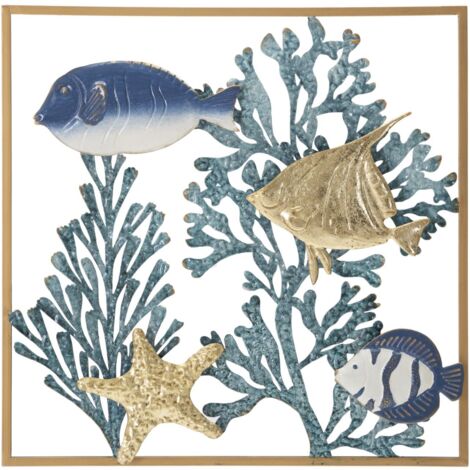 Panneau mural en fer à motif de poisson, 50,2 x 3,8 x 50,2 cm