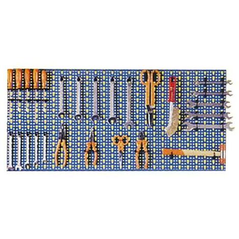 Panneau mural en tôle d'acier perforée 100x50 cm – 40 crochets plastiques inclus – Perforations 12,5 mm et 5 mm pour rangement outils – Sipa