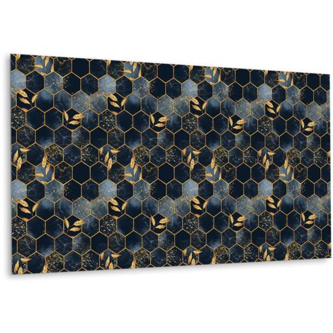 Panneau mural en vinyle autocollant - Lambris PVC - 100 cm x 50 cm - Feuilles et hexagones
