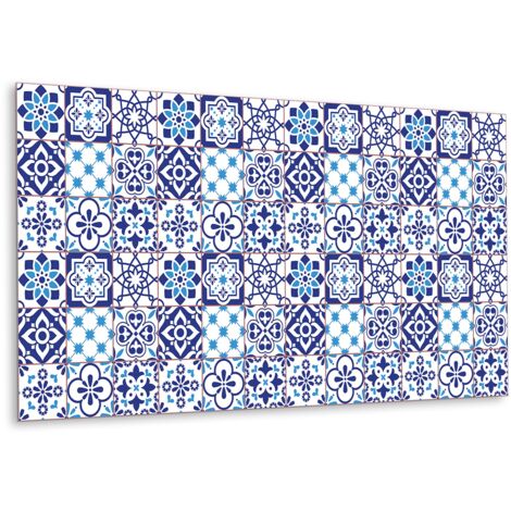Panneau mural en vinyle autocollant - Lambris PVC - 100 cm x 50 cm - Motif azulejo