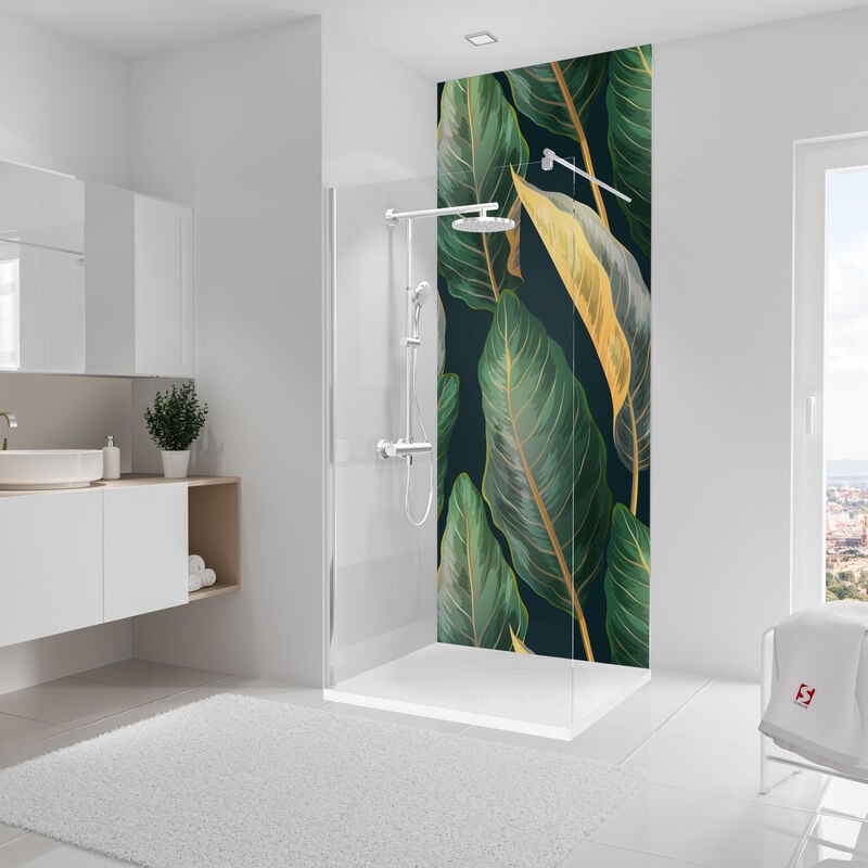 Panneau mural Feuilles de bananier, revêtement pour douche et salle de bain, DécoDesign softtouch Schulte 100 x 255 cm