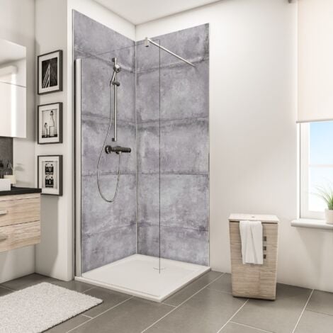Panneau mural Gris antico, revêtement pour douche et salle de bain, DécoDesign DÉCOR, Schulte, Lot de 2 panneaux muraux 100 x 210 cm