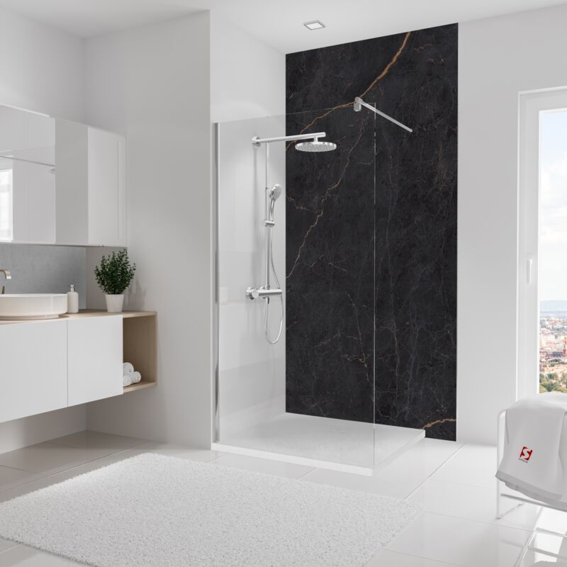 Schulte - Panneau mural 125 x 255 cm Marbre anthracite cuivre, revêtement pour douche et salle de bain, DécoDesign softtouch