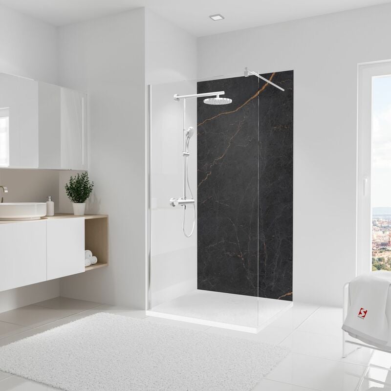 Schulte - Panneau mural 100 x 210 cm Marbre anthracite cuivre, revêtement pour douche et salle de bain, DécoDesign softtouch