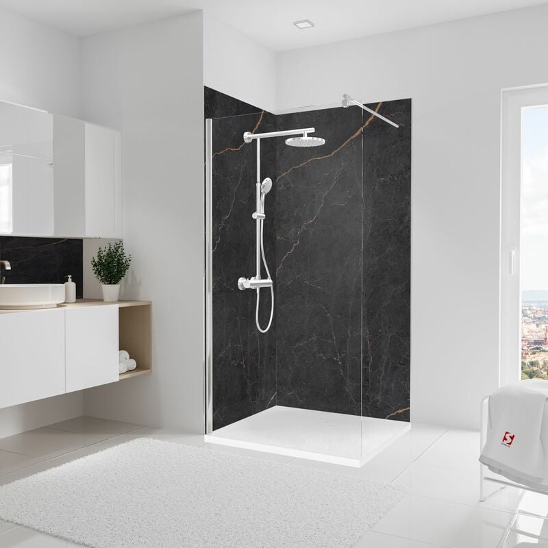 Panneau mural Lot de 2 panneaux muraux 100 x 210 cm Marbre anthracite cuivre, revêtement pour douche et salle de bain, DécoDesign softtouch Schulte