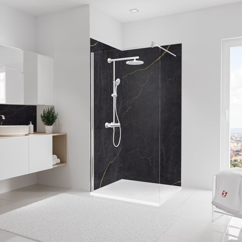 Panneau mural Marbre anthracite or, revêtement pour douche et salle de bain, DécoDesign softtouch Schulte Lot de 2 panneaux muraux 100 x 210 cm
