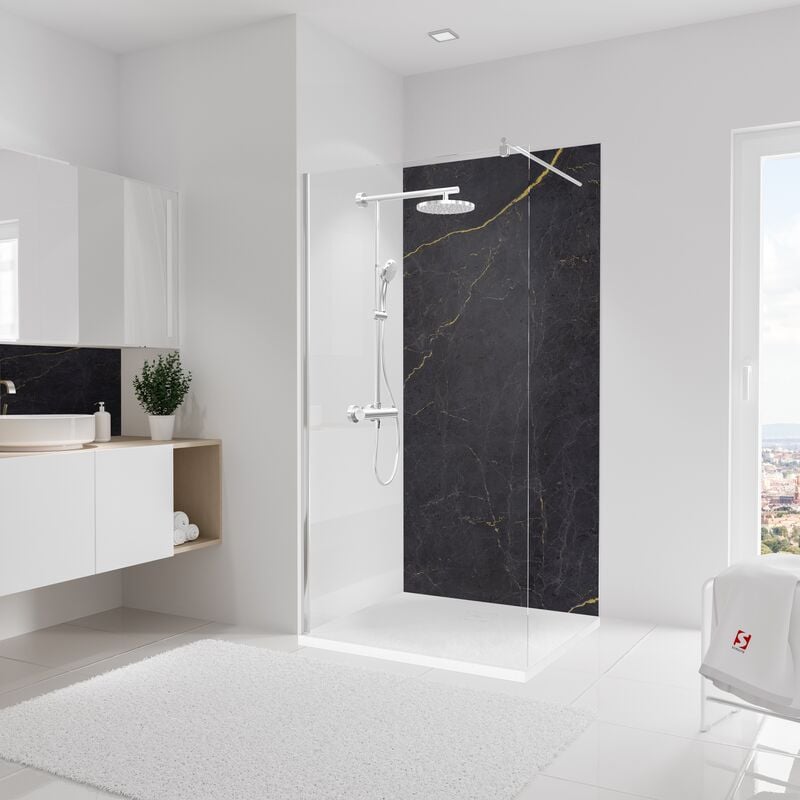 Panneau mural Marbre anthracite or, revêtement pour douche et salle de bain, DécoDesign softtouch Schulte 100 x 210 cm