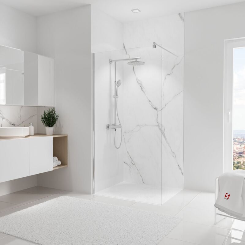 Panneau mural 150 x 255 cm Marbre de carrare blanc, revêtement pour douche et salle de bain, DécoDesign softtouch Schulte
