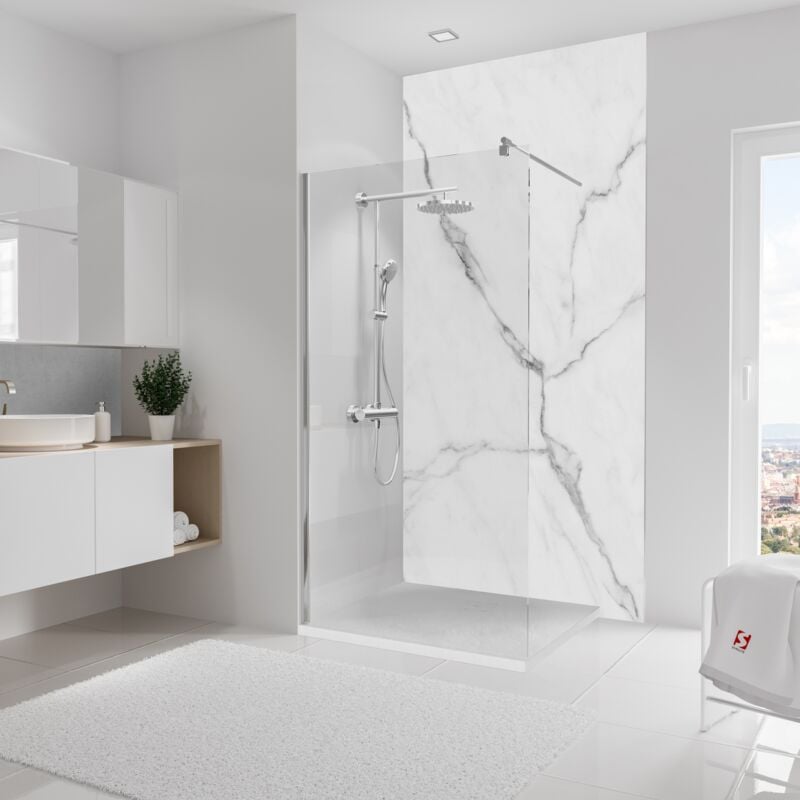 Panneau mural 125 x 255 cm Marbre de carrare blanc, revêtement pour douche et salle de bain, DécoDesign softtouch Schulte