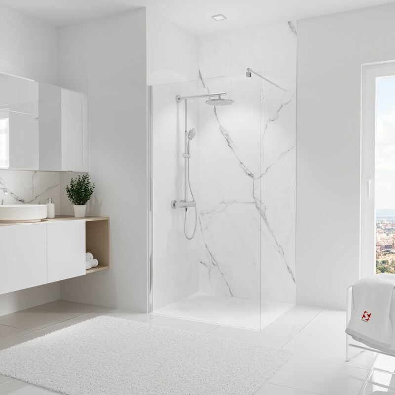 Schulte - Panneau mural 100 x 255 cm Marbre de carrare blanc, revêtement pour douche et salle de bain, DécoDesign softtouch