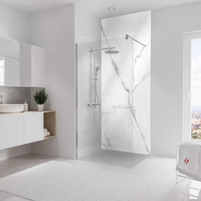 Panneau mural 100 x 255 cm Marbre de carrare brillant, revêtement pour douche et salle de bain, DécoDesign brio Schulte