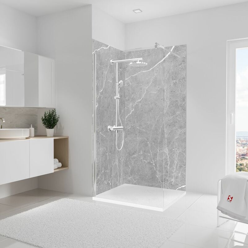 Panneau mural Marbre gris profond, revêtement pour douche et salle de bain, DécoDesign softtouch Schulte Lot de 2 panneaux muraux 100 x 210 cm