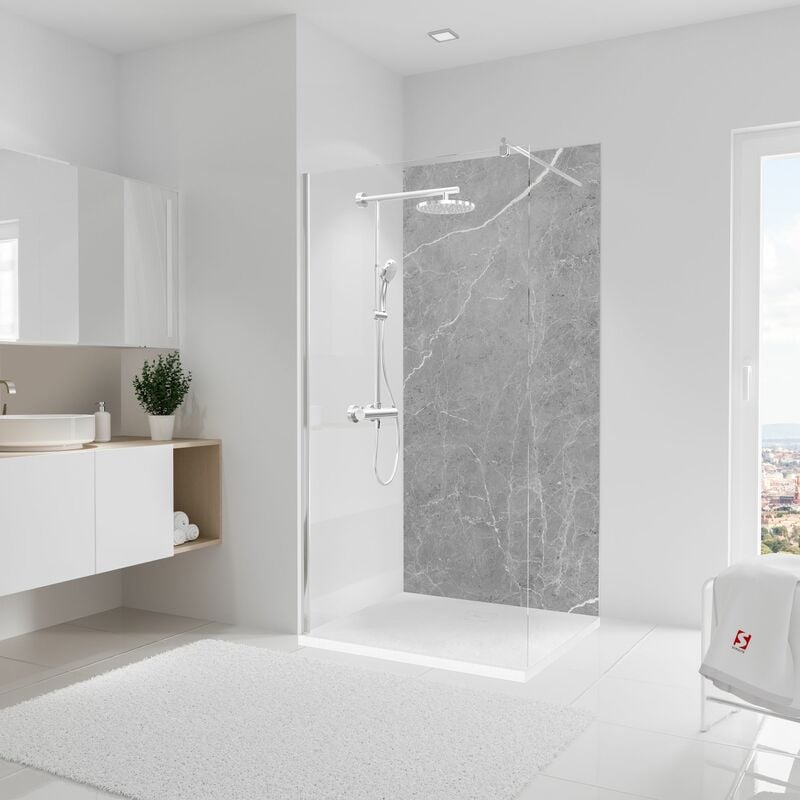 Panneau mural Marbre gris profond, revêtement pour douche et salle de bain, DécoDesign SOFTTOUCH, Schulte, 100 x 210 cm