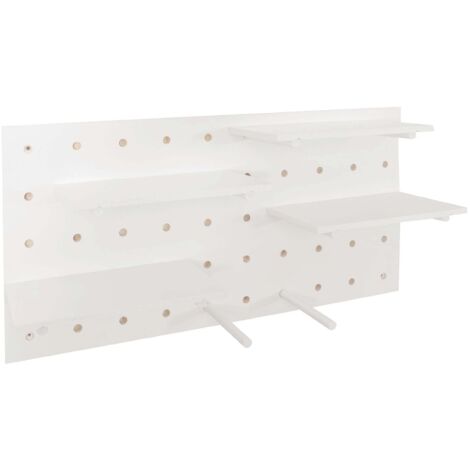 Panneau mural modulable étagère murale avec planches et tiges 100 x 50 cm système perforé contreplaqué blanc 040009082