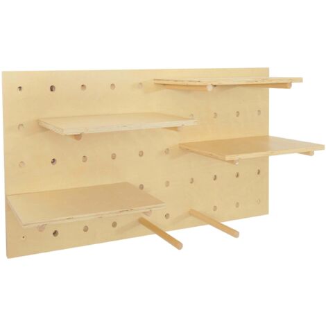 Panneau mural modulable étagère murale perforée 4 tablettes réglables 100 x 50 cm en bois naturel 040009084