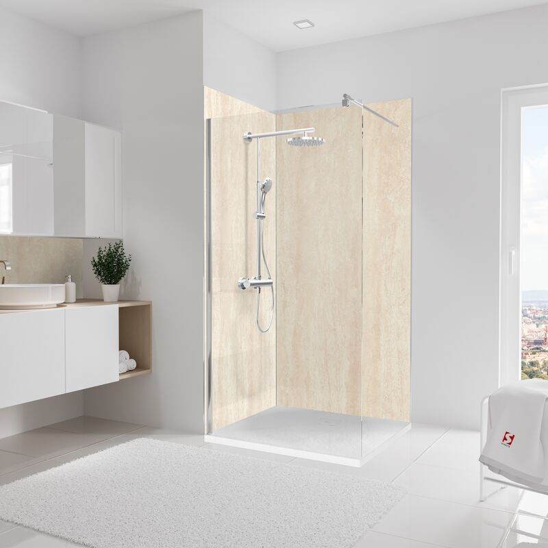 Panneau mural Lot de 2 panneaux muraux 100 x 210 cm Pierre calcaire, revêtement pour douche et salle de bain, DécoDesign SOFTTOUCH, Schulte