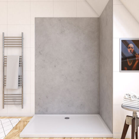 Aurlane – Panneau mural de douche en pierre light grey 120x210 cm – Ultra résistant à l'eau – Installation rapide sans outils – Pour salle de bains - GREY 120 X