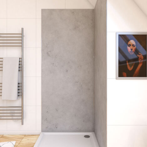 Aurlane – Panneau mural de douche en pierre light grey 90 x 210 cm – Ultra résistant à l'eau – Installation rapide avec mastic PU
