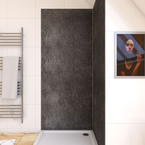 Aurlane – Panneau mural de douche en pierre finition silver grey 90 x 210 cm – Ultra-résistant à l'eau – Installation facile avec mastic PU