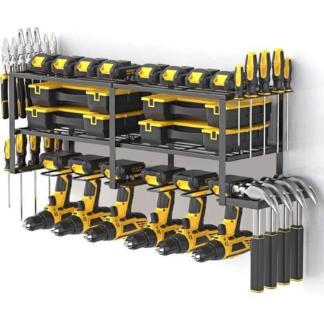Panneau mural pour rangement d'outils – Support pour perceuses en acier peint mat – Dimensions 76x20x35cm – Capacité 73kg – Lot de 2