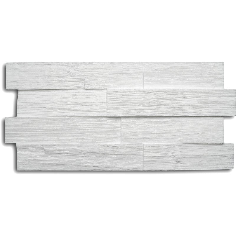 Panneau mural à décorer Wood 3D-relief - aspect lambris bois - polystyrène - blanc - 23,50 x 50 cm - 12 sach. de 5 pces (=6 m2) - Blanc - Decosa