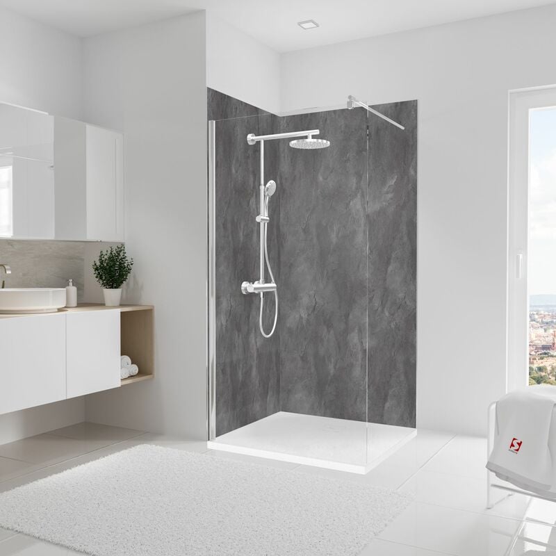 Schulte - Panneau mural Schiste anthracite, revêtement pour douche et salle de bain, DécoDesign décor Lot de 2 panneaux muraux 100 x 210 cm