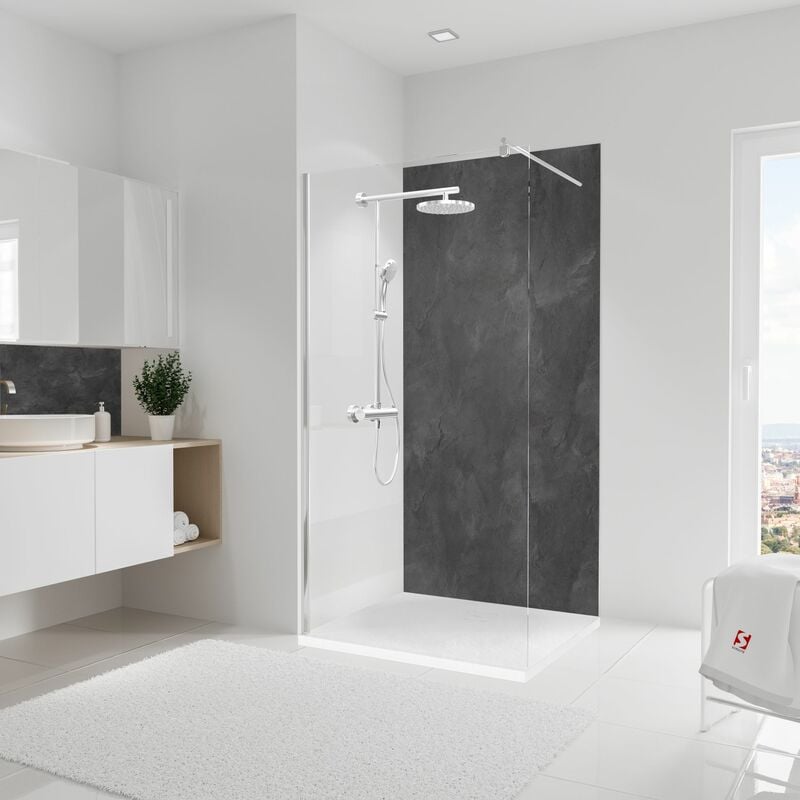 Schulte - Panneau mural Schiste anthracite, revêtement pour douche et salle de bain, DécoDesign décor 100 x 210 cm