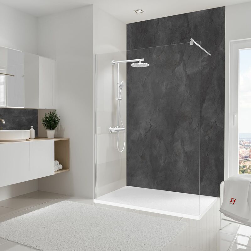 Schulte - Panneau mural Schiste anthracite, revêtement pour douche et salle de bain, DécoDesign décor 150 x 255 cm