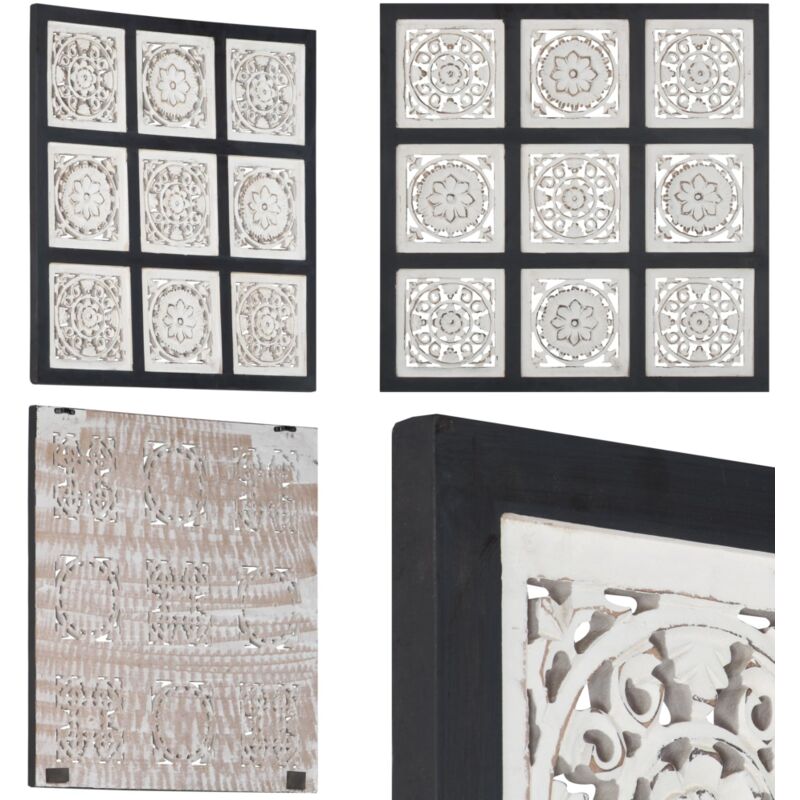 Panneau mural sculpté à la main mdf 60x60x1,5 cm Noir et blanc - Décoration Murale - Panneau Mural - Mdf - Sculpture - Design Intérieur - Home &