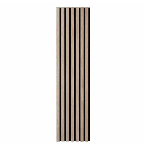 Panneau mural tasseau bois 120 x 30 x 1 cm - Lamelles chêne clair véritable fond noir 0,36 m²