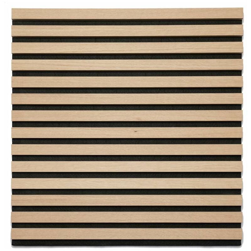 Decoon - Panneau mural tasseaux 60 x 60 x 1,9 cm - Lattes chêne clair véritable fond noir 0,36m²