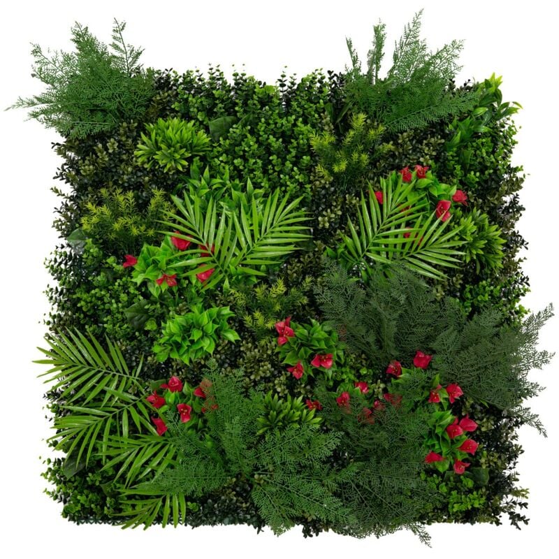 Monster Shop - Panneau Mural Végétal Artificiel 100cm x 100 cm Mira Feuillage Fleur Verdure Carreau Intérieur Extérieur Résistant Aux Intempéries &