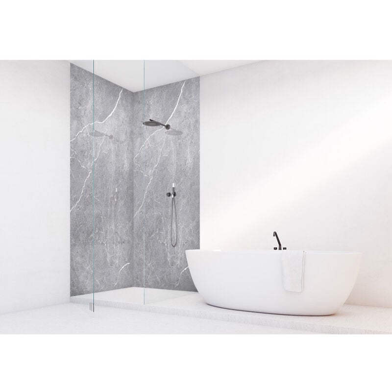 Roth - Panneau mural vipanel Rénovation rapide pour salle de bain, aragon anthracite brillant 150 x 255 cm, ep. 3 mm