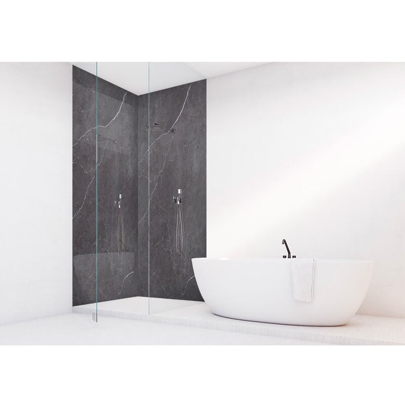 Roth - Panneau mural vipanel Rénovation rapide pour salle de bain, aragon noir brillant 100 x 255 cm, ep. 3 mm