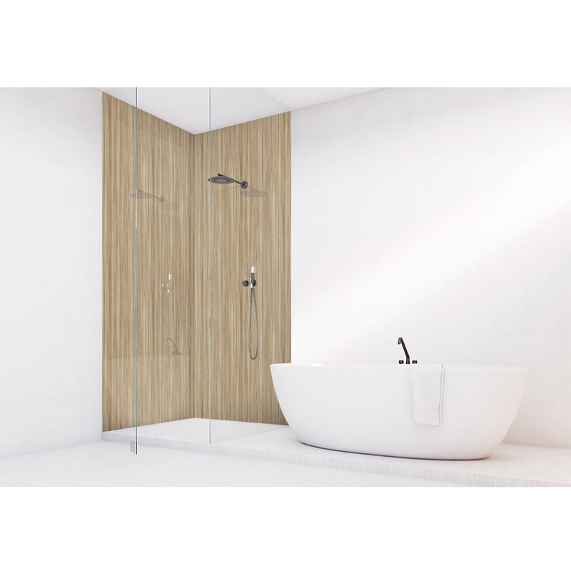 Panneau mural VIPANEL Rénovation rapide pour salle de bain, bois peuplier brillant 100 x 255 cm, ep. 3 mm