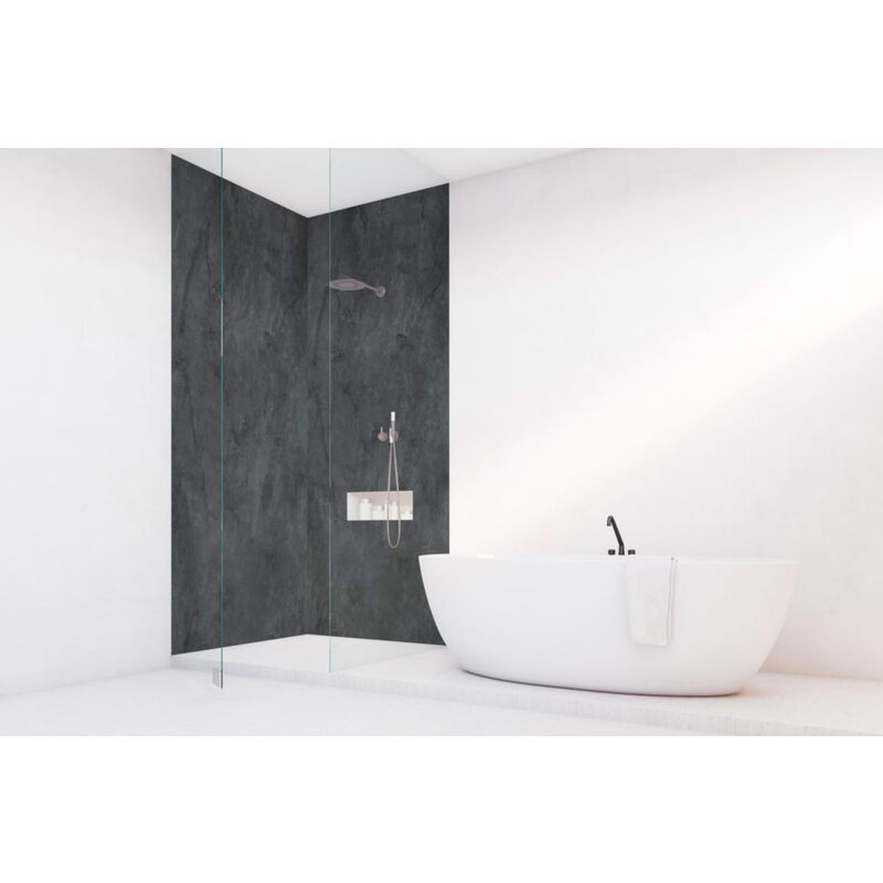 Roth - Panneau mural vipanel Rénovation rapide pour salle de bain, béton noir mat 150 x 255 cm, ep. 3 mm