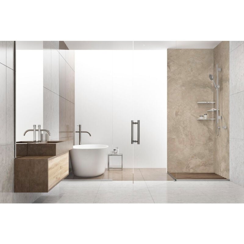 Roth - Panneau mural vipanel Rénovation rapide pour salle de bain, marbre beige mat 100 x 255 cm, ep. 3 mm