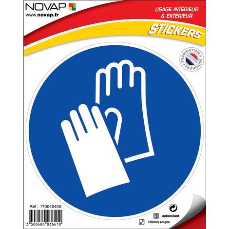 Panneau Obligation de porter des gants - Vinyle adhésif Ø180mm - 4036410