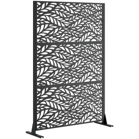Panneau Occultant – Écran de Confidentialité Métal 183 x 116 cm – Séparateur d'Espace Extérieur – Clôture Décorative avec Base Stable – Noir
