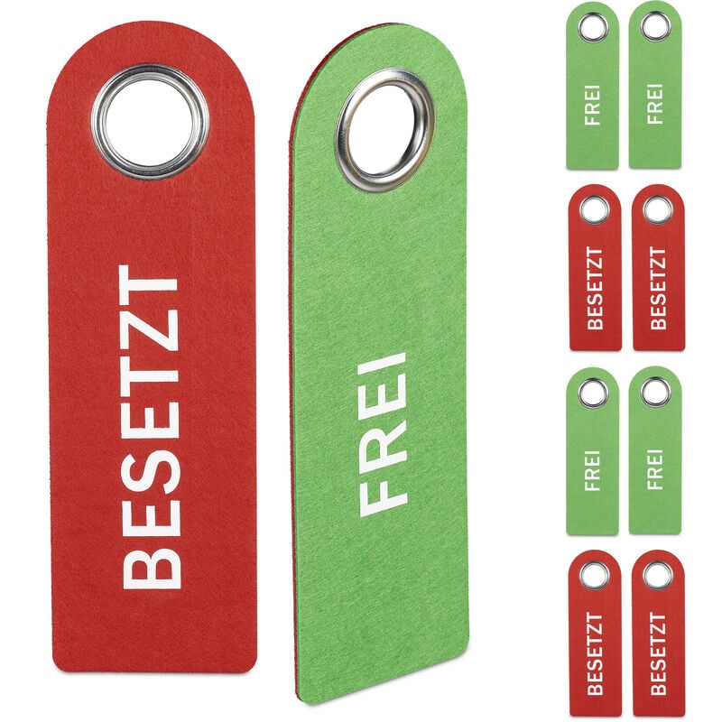 Relaxdays - Panneau occupé/libre pour toilettes, lot de 10, à suspendre, pour salle de bain et bureau, feutre, rouge/vert