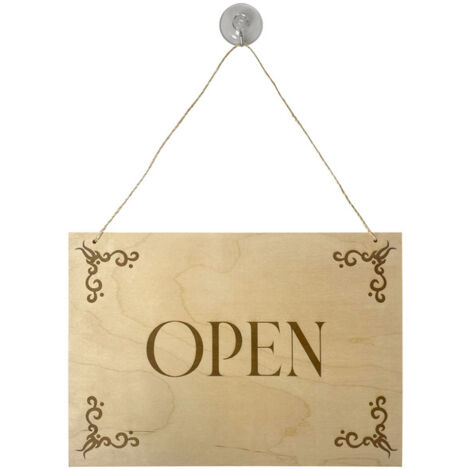 Panneau "OPEN - CLOSED" en bois brut format A4 avec fixation ventouse
