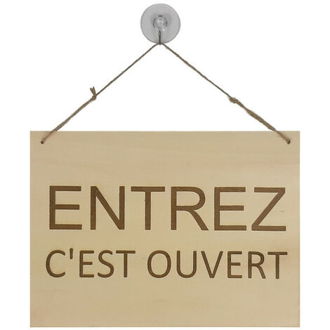 Panneau "Ouvert - Fermé" en bois brut format A4 avec fixation ventouse