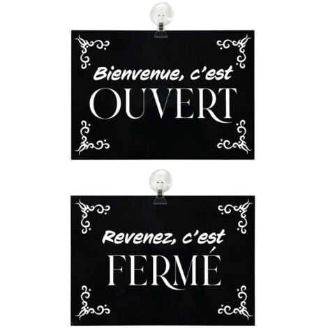 Panneau "Ouvert - Fermé" en PVC format A4 avec fixation ventouse (fond noir)